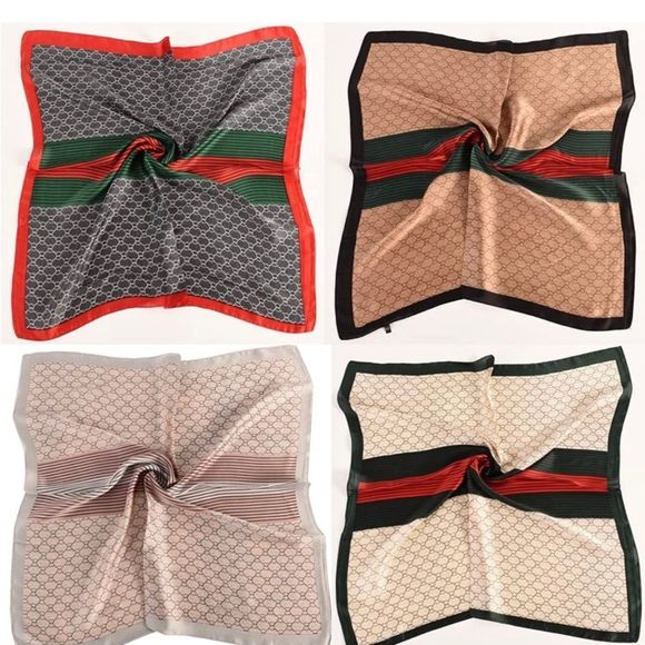 New Gucci*like Scarves 27.5” Head Scarf Silky Bandana Satin Hair Scarf - Picture 2 of 4